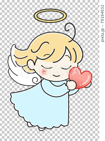 手描き風　ハートを持つ天使　左向き 79164032