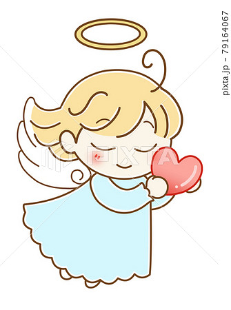 手描き風 ハートを持つ天使 左向き 茶色線のイラスト素材 [79164067
