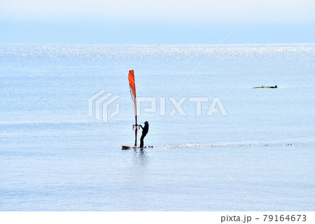 材木座海岸の海に浮かぶウインドサーフアー 79164673