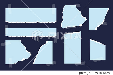 Ripped blue paper torn empty page tape set vector 79164829