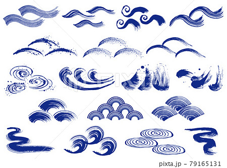 和風の波 流水 手書きの毛筆イラストのセットのイラスト素材