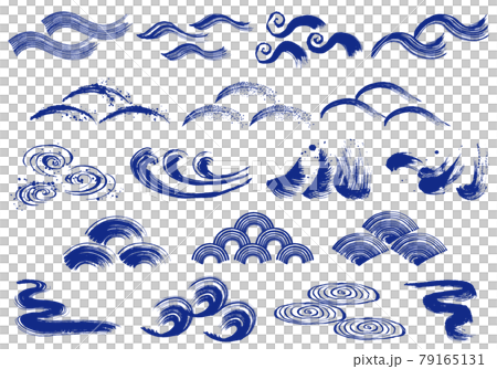 Japanese wave, running water, set of handwritten brush illustrations 79165131