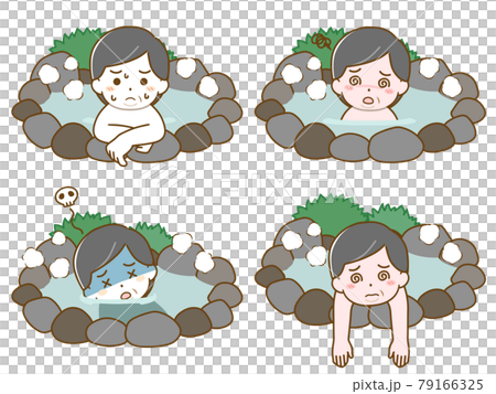 温泉で具合が悪くなる太った中年男性 79166325