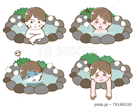 温泉で具合が悪くなる太った若い男性 79166330