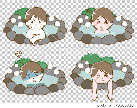 温泉で具合が悪くなる太った若い男性 79166330