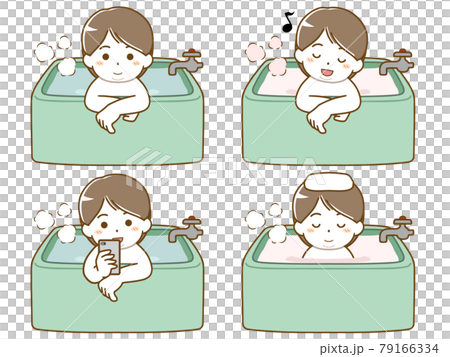 楽しくお風呂に入る太った若い男性 79166334