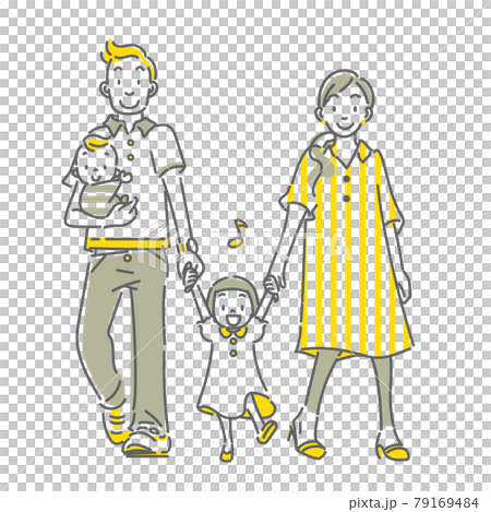四人家族の楽しいおでかけの線画イラスト 79169484