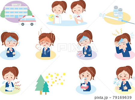 病気症状医療セット_女子学生 79169639