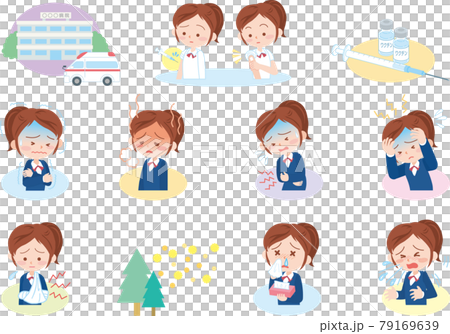 病気症状医療セット_女子学生 79169639