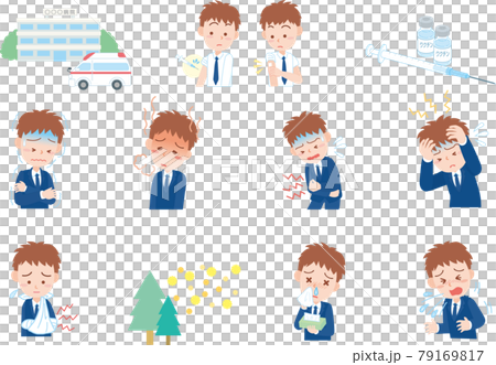 病気症状医療セット_男子学生 79169817