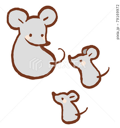 ネズミの親子のかわいい手描きイラストのイラスト素材