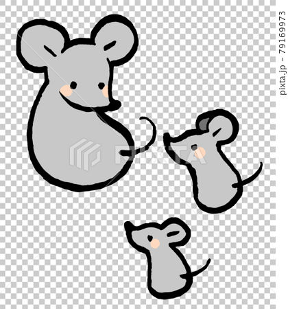 ネズミの親子のかわいい手描きイラストのイラスト素材