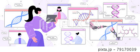 scientist analyzing DNA structure in web browser window researcher making experiment in online lab DNA testing genetic engineering scientist analyzing DNA structure in web browser window researcher making experiment in online lab DNA testing genetic engineering 79170039