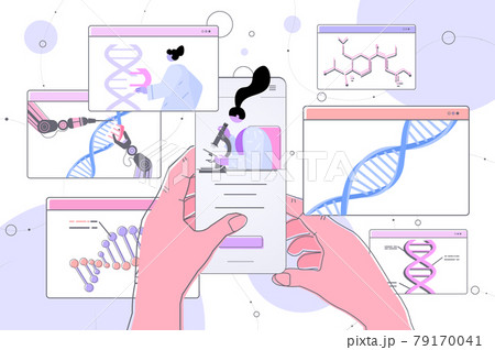 scientists analyzing DNA structure in web browser window researchers making experiment in online lab DNA testing scientists analyzing DNA structure in web browser window researchers making experiment in online lab DNA testing 79170041