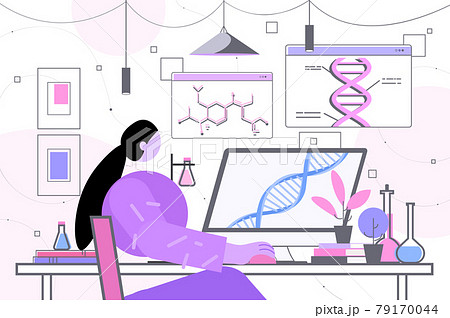 scientist analyzing DNA structure on laptop researcher making experiment in lab DNA testing genetic engineering 79170044