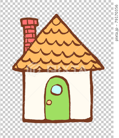 A cute hand-drawn illustration of a house that seems to appear in a fairy tale 79170356