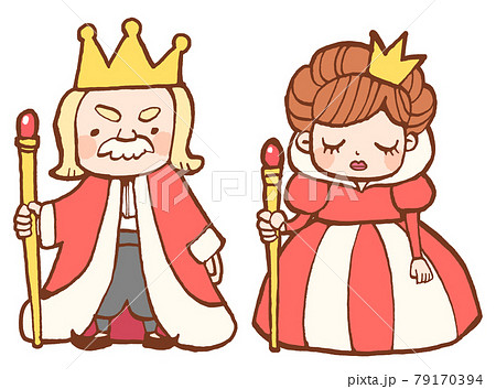 童話に出てきそうな王様と女王様のかわいい手描きイラストのイラスト素材