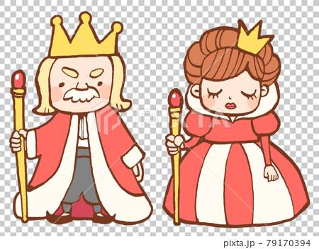 童話に出てきそうな王様と女王様のかわいい手描きイラストのイラスト素材