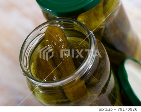 Marinated cucumbers in glass jar Marinated cucumbers in glass jar 79170920