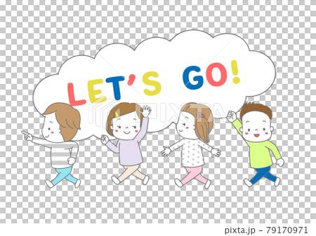 Let's go! 四人で並んで行進する子どもたち Let's go! 四人で並んで行進する子どもたち 79170971