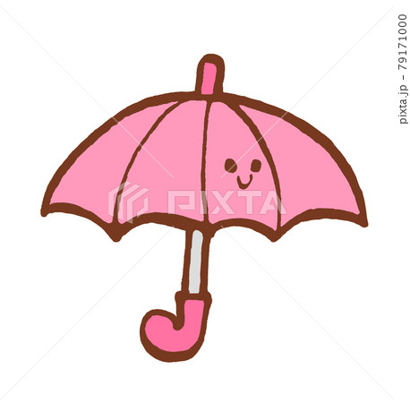 ピンク色の子ども用傘のかわいい手描きイラストのイラスト素材