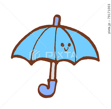 青色の子ども用傘のかわいい手描きイラストのイラスト素材