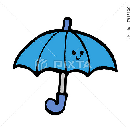 青色の子ども用傘のかわいい手描きイラストのイラスト素材