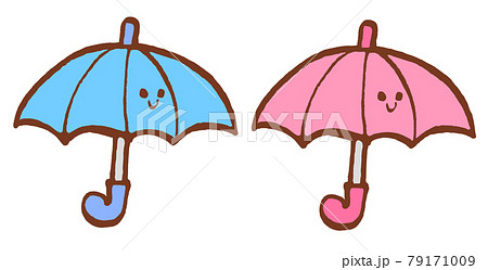 子どもの傘のかわいい手描きイラスト色違いセットのイラスト素材