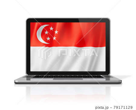 Singaporean flag on laptop screen isolated on white. 3D illustration Singaporean flag on laptop screen isolated on white. 3D illustration 79171129