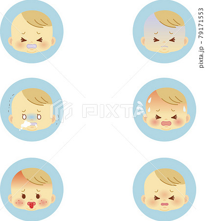 イラスト素材 かわいい赤ちゃんが喜怒哀楽の表情を見せるアイコンマークシリーズ 体調不良 主線なし3のイラスト素材