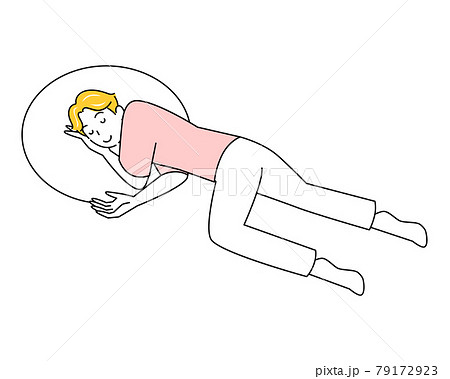 熱中症等の体調不良のため横たわり安静にしていたら回復してきた可愛い男性 回復体位 イラスト ベクターのイラスト素材