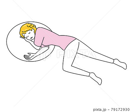 熱中症等の体調不良で倒れたので横向きに寝て安静にしている可愛い女性 回復体位 イラスト ベクターのイラスト素材