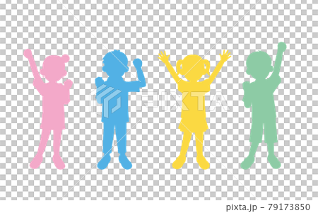 元気な男の子と女の子のシルエットイラスト 友達 子供達 小学生 低学年 全身のイラスト素材