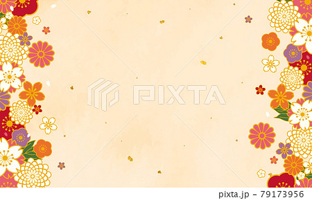 和紙に金箔が入った和柄の花の背景のベクターイラストフレーム 背景 正月 春節 旧正月 のイラスト素材