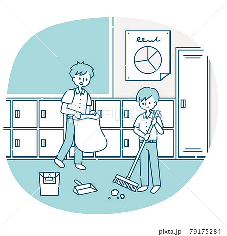 教室の掃除をする男子生徒たち 教室の掃除をする男子生徒たち 79175284