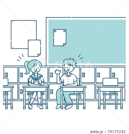 教室で楽しそうに会話する男女生徒のイラスト素材