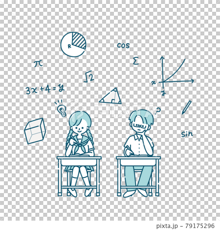 数学の授業を受ける男女生徒 79175296