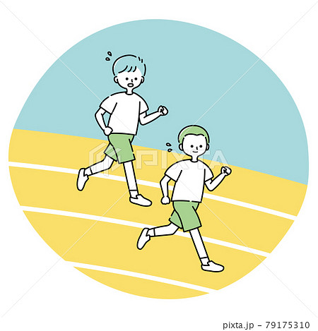 体育の授業で運動場を走る男子生徒たちのイラスト素材
