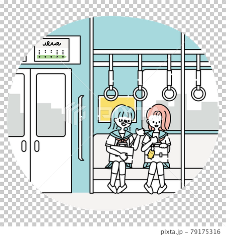 女學生在火車上談話的學校場景 79175316