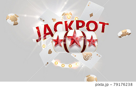 Casino banner jackpot design decorated with golden glittering playing prize sign coins. 79176238