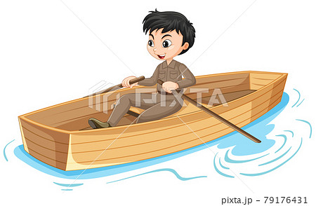 Boy cartoon character rowing the boat isolated 79176431