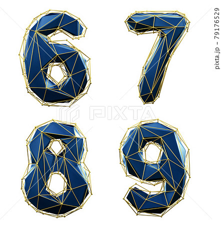 Set of numbers 6, 7, 8, 9 made of blue color glass. 79176529