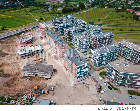 overhead view of construction site apartments building 79176784