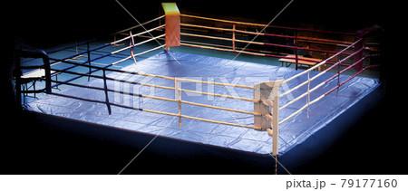 modern Professional boxing ring illuminated in the middle modern Professional boxing ring illuminated in the middle 79177160