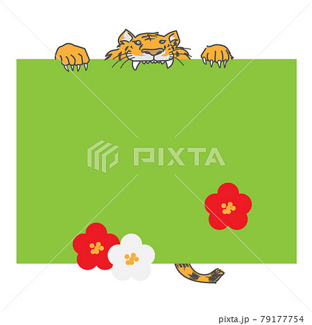 寅年 年賀状デザイン 角プレートにかぶりつく虎 寅年 年賀状デザイン 角プレートにかぶりつく虎 79177754