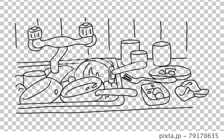 片づけていない汚いキッチンのイラスト 79178635