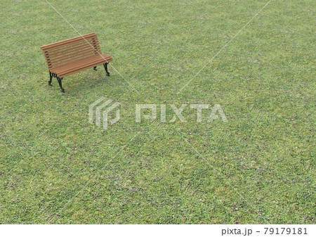 ベンチの置かれた芝生広場の3dcg素材のイラスト素材