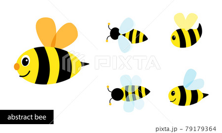 Happy cartoon bee flying. Collection abstract simple bees. 79179364