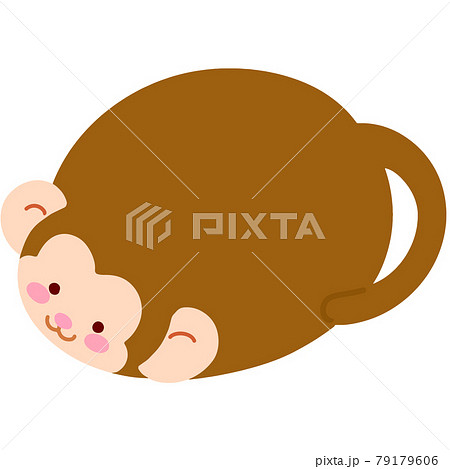 シンプルで可愛いまん丸なサルのイラスト 主線なしのイラスト素材