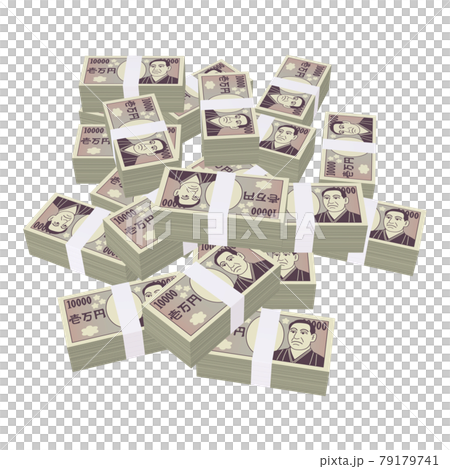 經濟插畫素材疊鈔票，卡通風格的萬日元鈔票，相當於一億日元（1_3） 79179741